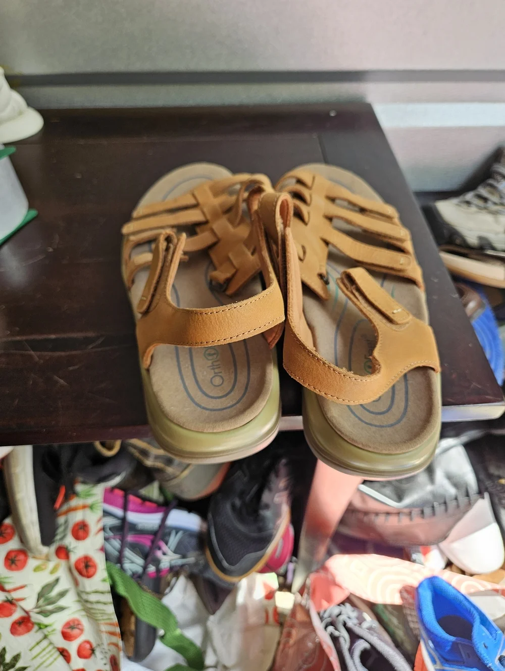 Orthofeet Women's Strappy Wedge Sandals Hook & Loop Arch Support Brown US Size 9 - Picture 3 of 5